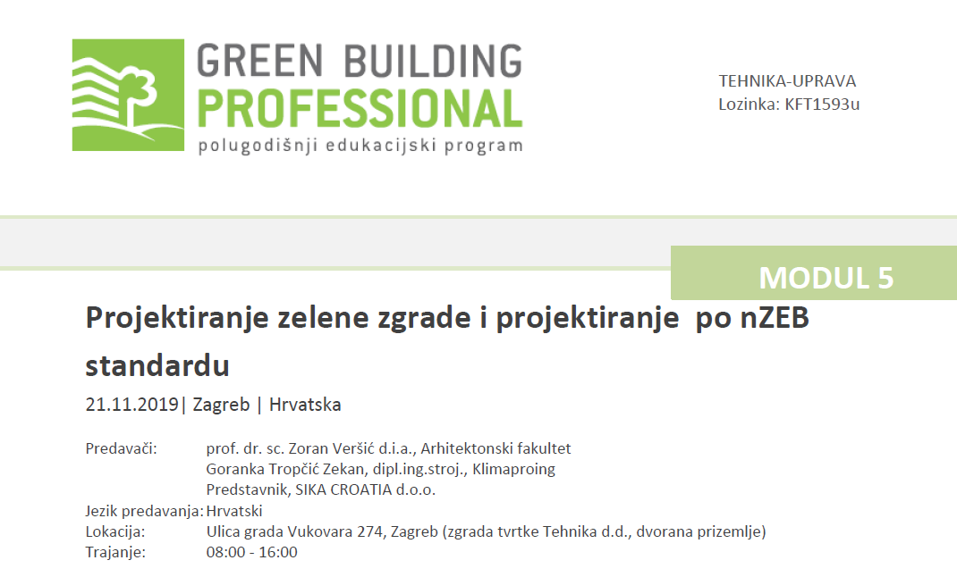 GBPRO Modul 5. : Projektiranje zelene zgrade i projektiranje po nZEB standardu