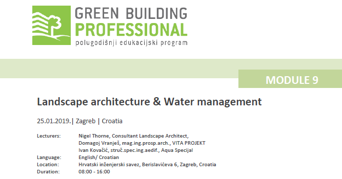 Pozivamo Vas da se pridružite 8. modulu GBPRO edukacije: Krajobrazna arhitektura i gospodarenje vodom