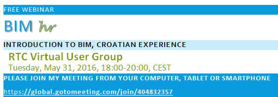 Webinar invitation: Introduction to BIM, Croatian experience, in association with RTC